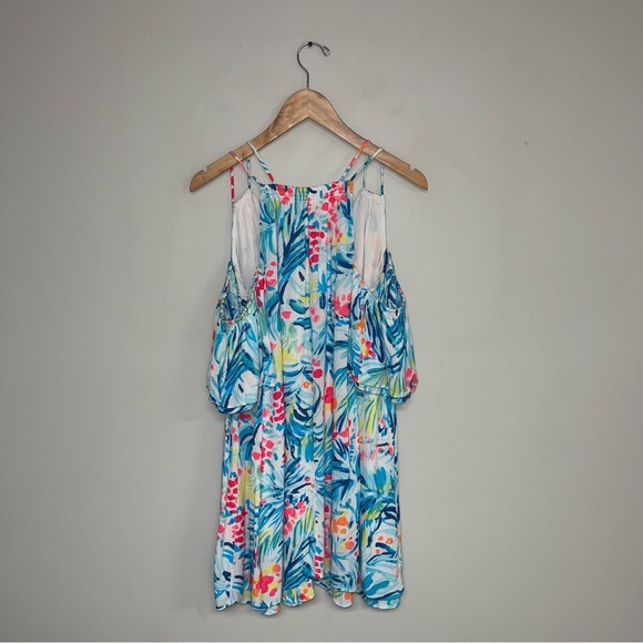 Lilly Pulitzer Bellamie Dress Size Small Blue ‎ Floral Cold Shoulder Flowy Swing - Picture 8 of 16